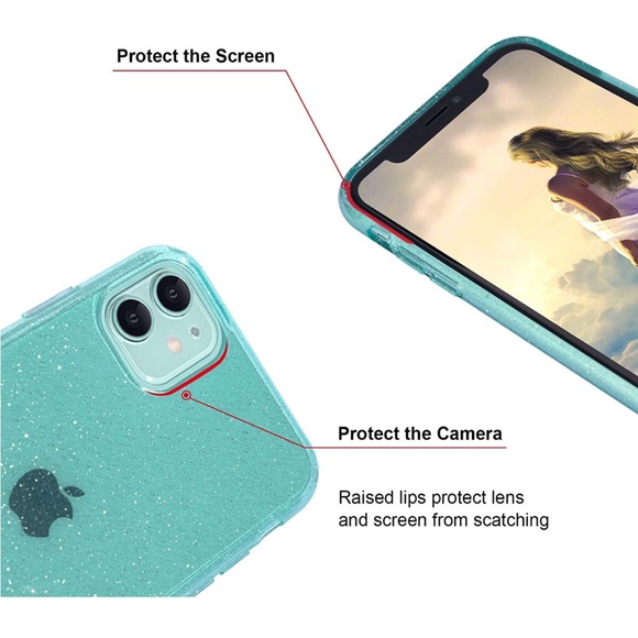 JJGoo iPhone 11 Case, GREEN GLITTER, Flexible Cases for Women Girls (6.1 inch) - Picture 5 of 7